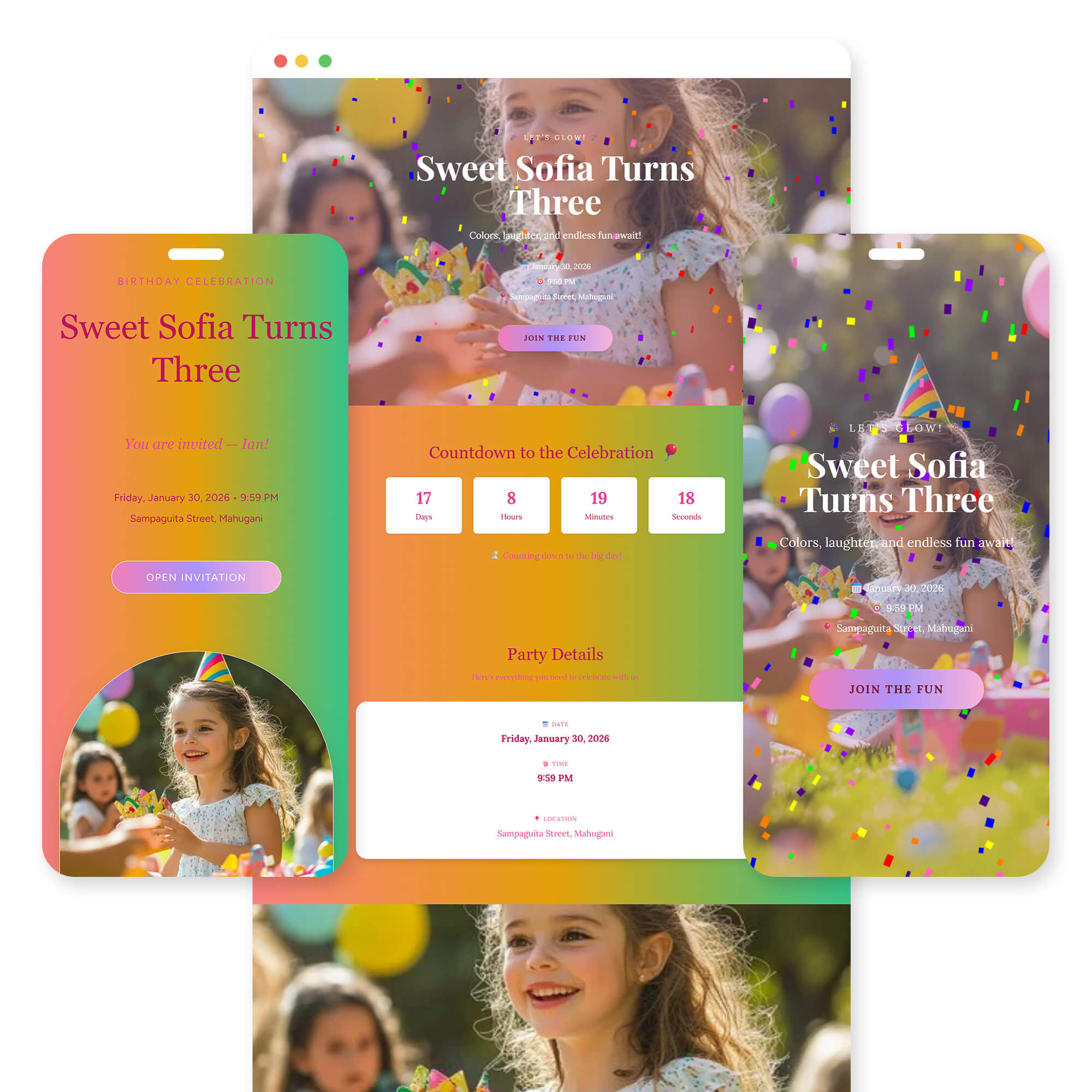 Rainbow Glow - Birthday invitation template preview