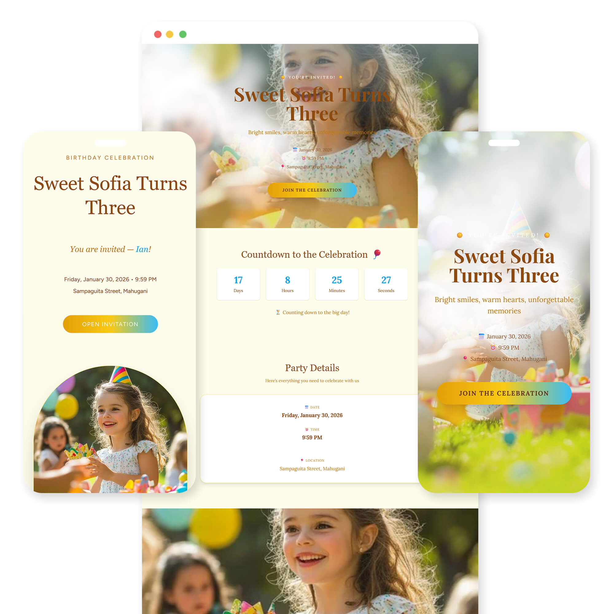 Sunshine Joy - Birthday invitation template preview