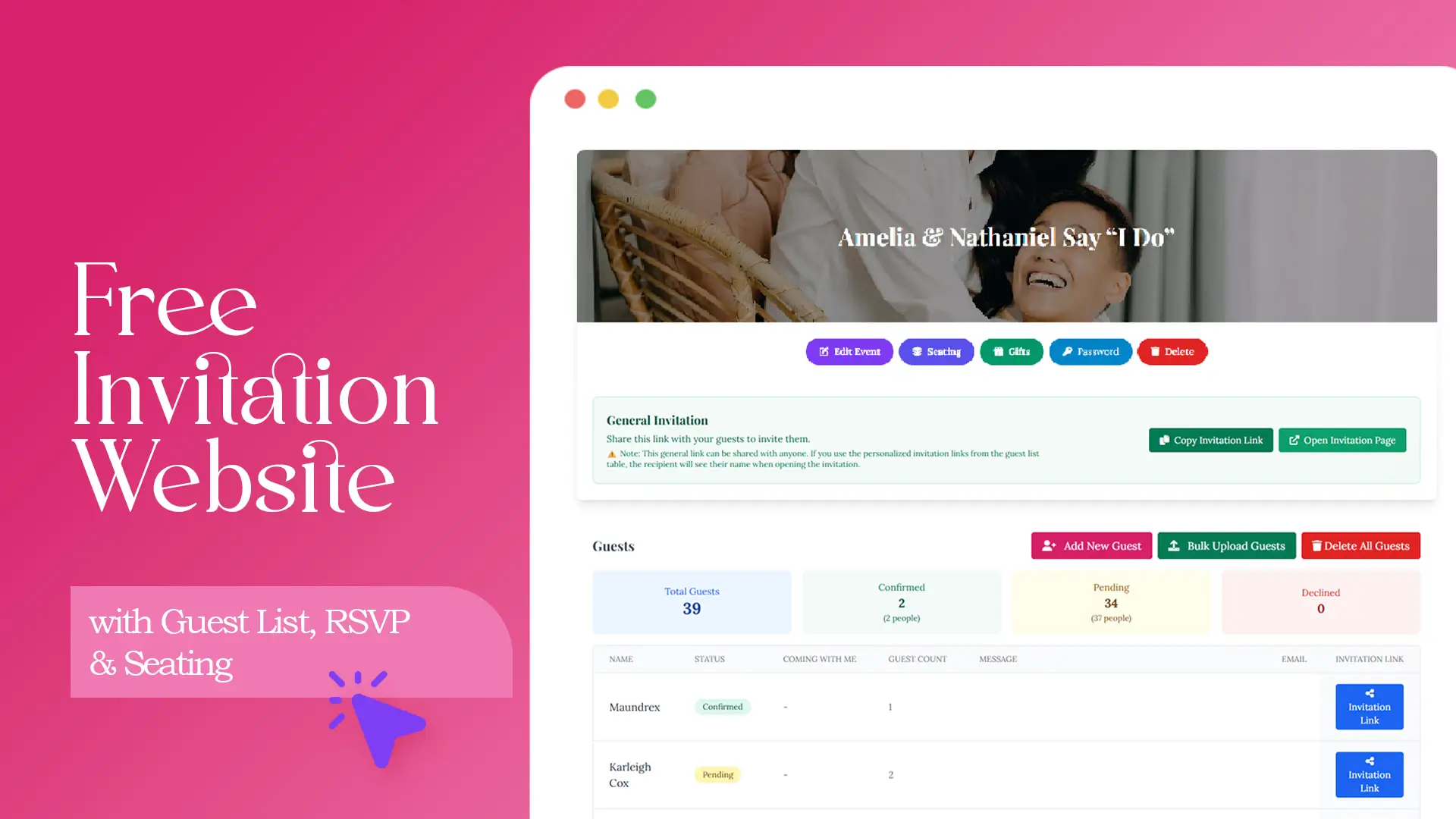 Free Invitation Website with Guest List, RSVP & Seating