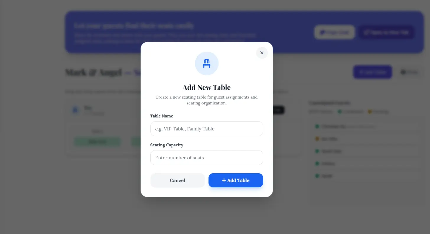 add new table seating assignment link of time