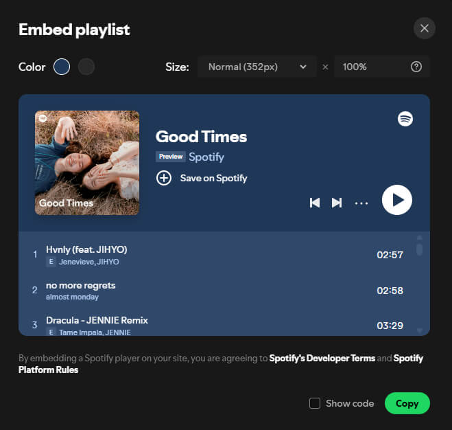copy embed Spotify code