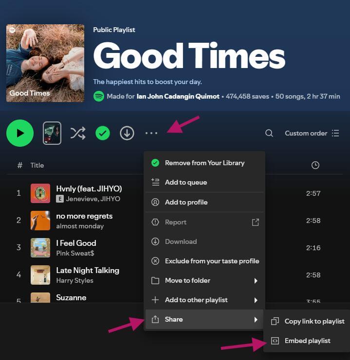 add music to invitation website with spotify